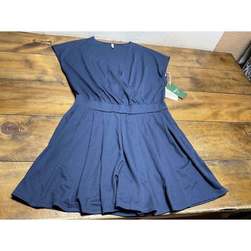 Halara Romper Blue V Neck Short Sleeve Side Pockets Waffle Casual Medium
